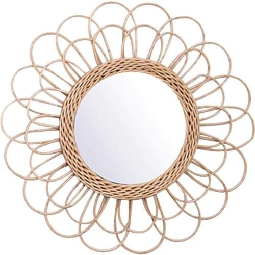 Hanging Mirror Rattan Sunflower Circular Wall Mirror Decor Boho Wicker Dressing Makeup Mirrors EK-New