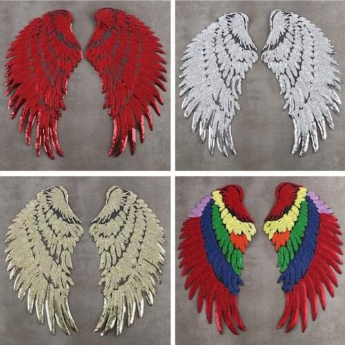 Prajna 1 Pair Fashion Large Sequins Wing Patch for Clothing Appliques on Jeans DIY Accessories Cute Sew on Patches for Clothes