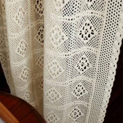 Retro Translucent hollow Curtain Finished Crochet Tulle Curtain Custom American Country Cotoon Linen Fabric Drapes X-M181#4