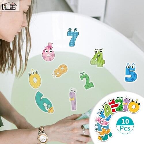 Self-adhesive Childrens Puzzle Cartoon Number Stickers Fun Bathroom Bathing Kids Bathtub Decoration Sticker Waterproof