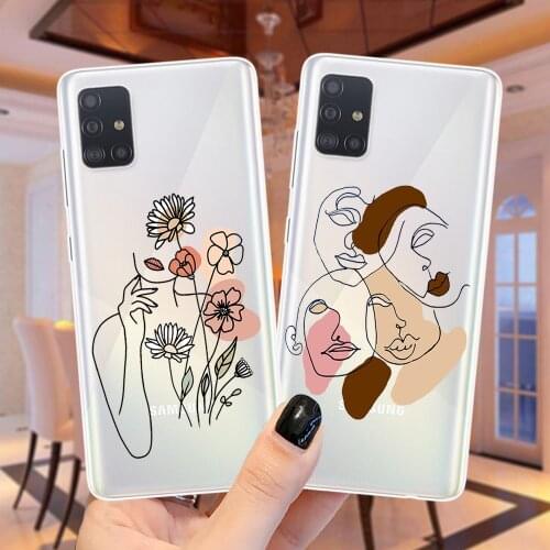 Minimal Line Art Woman Floral Phone Case For Samsung A51 A50 A71 A70 A21S A01 A10 A11 A31 A41 A20 A30 A40 A9 Silicone Cover