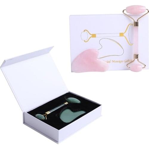 Gouache Scraper Pink Quartz Jade Roller Heart Guasha Scraping Board Slimming Face Lift Massager Facial Jade Stone Massage Roller