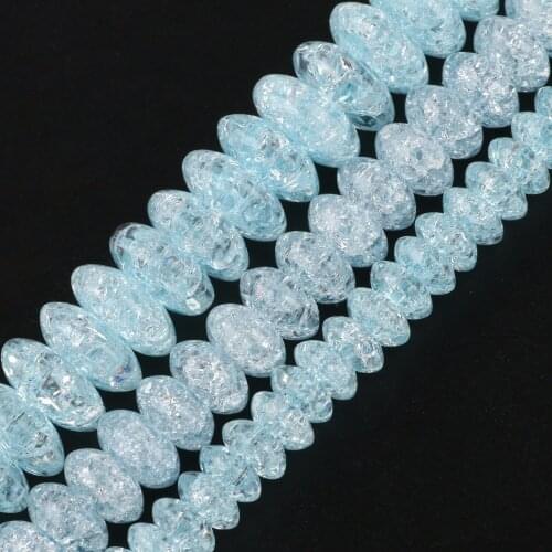 Stylish Blue Snow Cracked Crystal Beads 6/8/10mm Rondelle Loose Quartz Crystal Beads for Jewelry Making DIY Bracelet 15inch