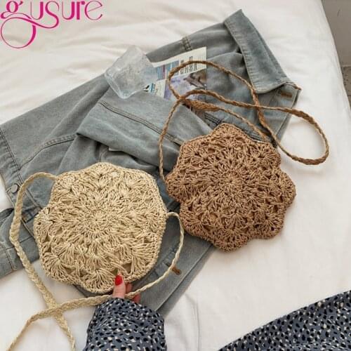 Gusure Half Round Straw Bags for Women Summer Beach Rattan Bag Handmade Woven Crossbody Bag Bohemia Luxury MINI Handbags Sac