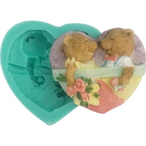 T21D Couple Lover Bear 3D Silicone Mold Soap Chocolate Fondant DIY Polymer Clay Mould
