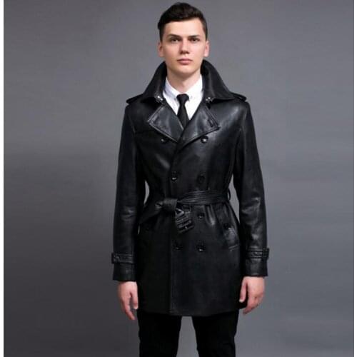 2020 spring autumn new designer mens faux leather trench coats man long coat men clothes slim fit overcoat long sleeve fashion