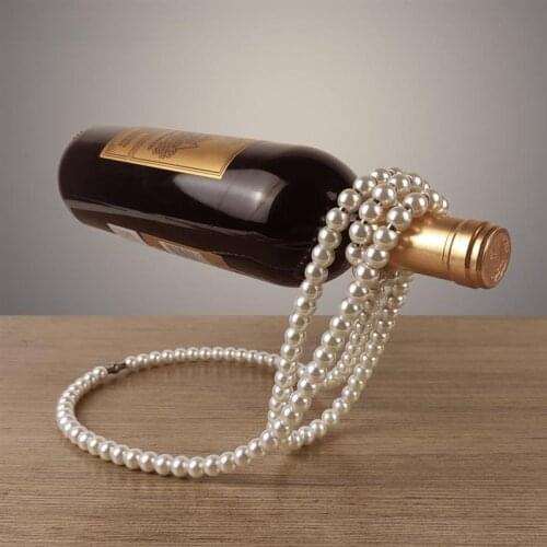 Pearl Necklace Wine Rack Whisky Champagne Suspension Holder Decorative Wine Metal Table Rack Ornaments for Home Office Decor