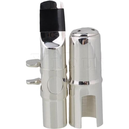 Yibuy #7 95*15mm Silver Nickel-plated Sax Mouthpiece with Cap Ligature for E-flat Alto Saxophone