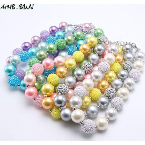 MHS.SUN 1PC fashion baby chunky beaded necklace girls pearl jewelry charm colors bubblegum beads necklace choker for kids gift