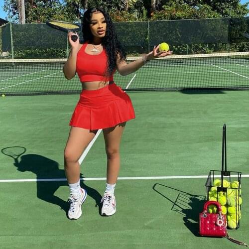 Women Party Short Mini Dress Skirt Crop Top Two Piece Set Tracksuit Womens Set Sexy Short Vest Pleated Miniskirt Set conjuntos