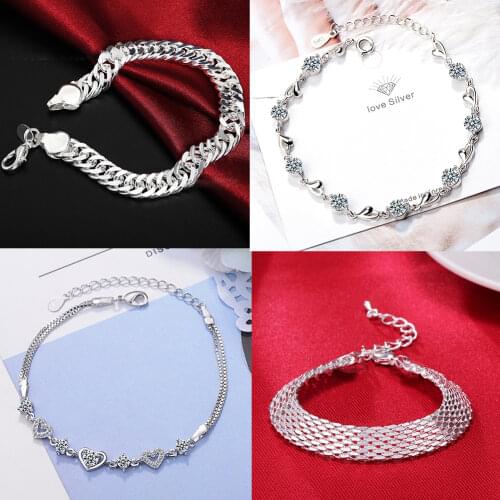Fashion 925 Sterling Silver Weave Heart Bracelets on Hand Zircon Bangles Bracelet For Women Wedding Vintage Jewelry Female