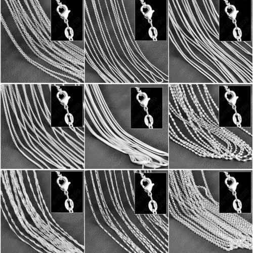 New Fashion Solid 925 Sterling Silver Chains Necklace 16-30 Inch 10PCS Wholesale Jewelry Findings Accessory Collar for Men Women