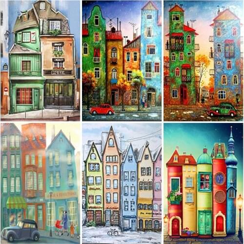 Diy 5D Building Diamond Painting City Cross Stitch Full Square Round Drill Scenic Mosaic Landscape Diamond Embroidery Home Decor