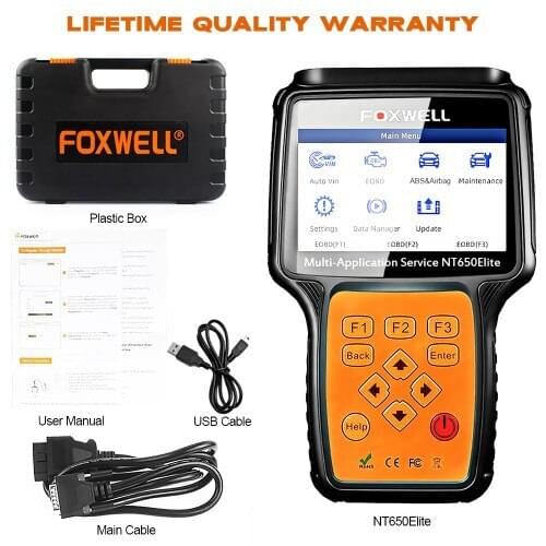 Foxwell NT650 Elite All Makes Service Tool with 11 Special Function OBD2 Automotive Scanner ABS SRS DPF Updated Version of NT650