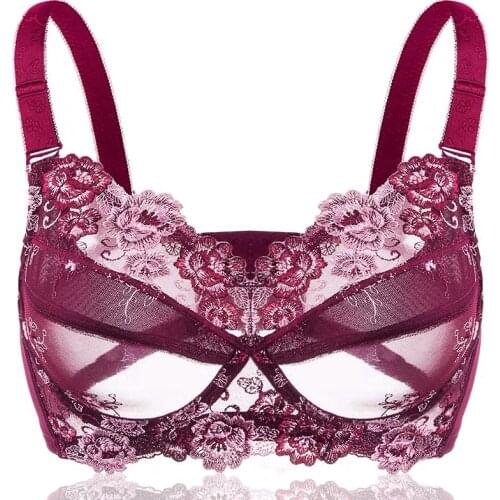 Womens Non-padded Full Coverage Underwire Minimizer Embroidered Bra 34 36 38 40 42 44 46 48 B C D E F G H