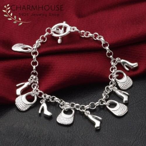 Charmhouse Pure Silver Bracelet For Women Shoe Bag Charm Bracelets & Bangles Pulseira Femme Personality Jewelry Christmas Gifts