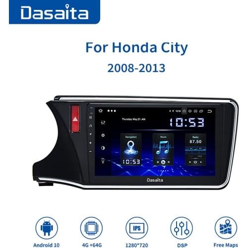 Dasaita 10.2" HD Screen Android 10.0 Multimedia Player Car Radio for Honda City 2015 2016 2017 GPS 1280*720 1280*720 DSP MAX10