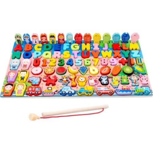 Montessori Educational Toys Wooden Preschool Kid Cognition Match Board Math Fishing Numbers Early Learning Toy Counting Geometry