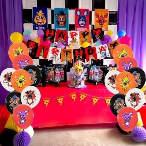 Five Nights At Freddys Party Supplies Cartoon Game Freddy Bear Balloons Happy Birthday Banner Party Decoration Cake Topper Toy
