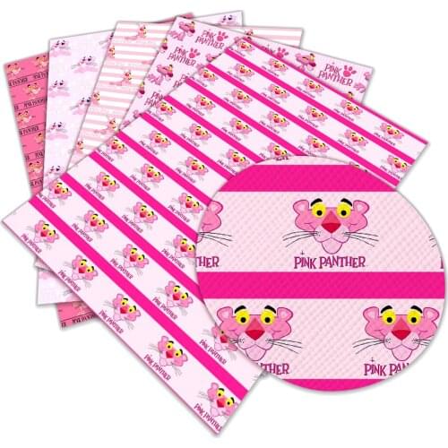 Pink Panther Theme Cross Faux Leather Sheets Printed Synthetic Leather Fabric 22x30cm for DIY Bows Earrings Making Crafts