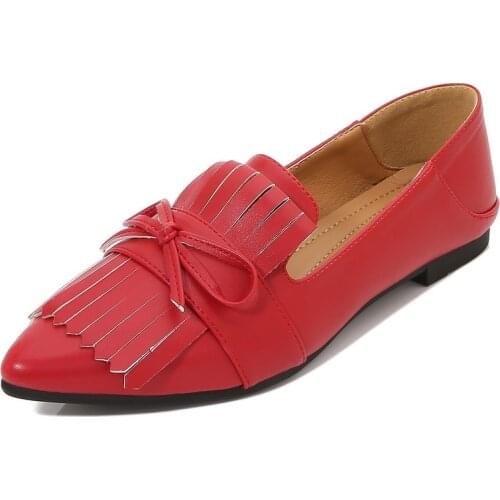 Mclubgirl Womens Sexy Street Fashion Tassled Flat Shoes Net Red Ladies Comfortable Casual Pointed Shoes Womens Large WZ-AAA-5