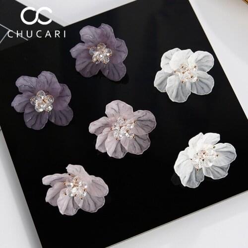 CHUCARI Korean Style Cute Stud Earrings For Women 2019 New Fashion Sweet Crystal Flower Earrings Femme Brinco Wholesale Jewelry