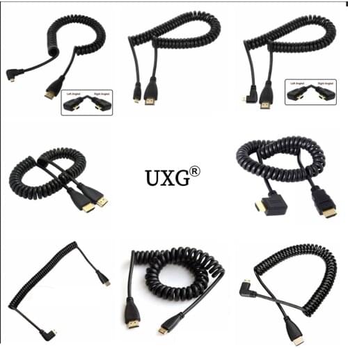 HD-to Right & Left Angle Mini HD-& HD-& Micro HD-male To Male Stretch Spring Curl Flexible HDMI-compatible Cable V1.4 DSLR 200cm