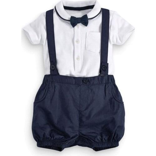Fashion Baby Boy Rompers Boys Summer Gentleman Style Short-sleeve Cotton Jumpsuit with Tie Newborn Clothes