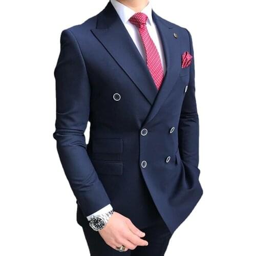 Fashion Men Suits Slim Fit 2 Piece Double Breasted Prom Tuxedos Casual Business Jacket ( Blazer Pants) for Wedding Custom New