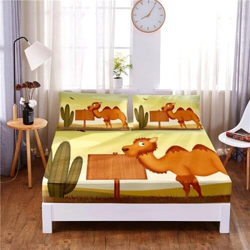 Cartoon Children 3pc Polyester Solid Fitted Sheet Mattress Cover Four Corners With Elastic Band Bed Sheet(2 pillowcases)