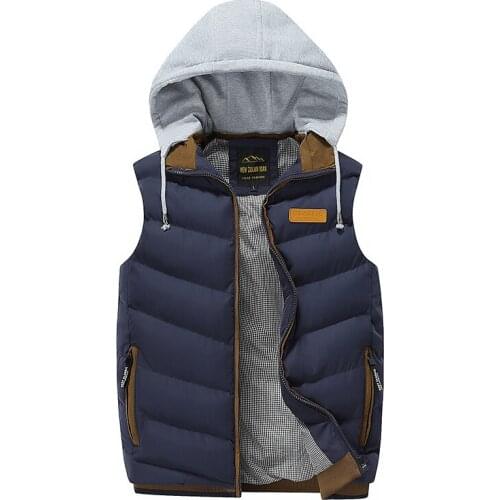 2019 Men Vest Jackets Autumn Winter Warm Waistcoat Casual Hooded Sleeveless Vest Coats Fashion Mens Thick Parkas Waistcoats