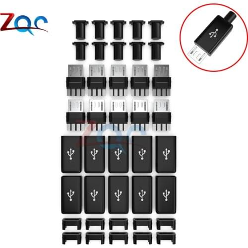 10 sets DIY Micro USB Male Plug Connectors Connector Kit with Covers Black