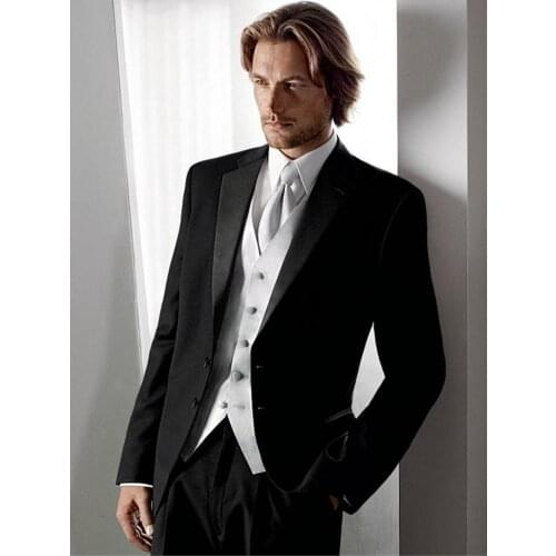 Popular Black Men Prom Dress Business Suits Handsome Groom Tuxedos Coat Waistcoat Trousers Sets (Jacket+Pants+Vest+Tie) K:1305