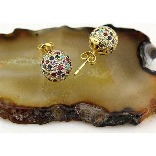 10pair/lot Cubic zirconia micro pave round beads stud earring,multicolor cz inlay stud earring,good plating cz jewelry