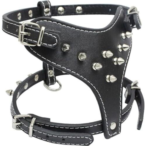 Pu Spiked Studded Cat Vest Harness Kitten Leash Lead Pitbull Adjustable Harness Strap for Medium Large Cat Boxer Bull Terrier