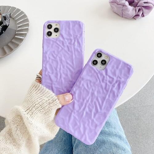 Stylish Candy Colored Convex Tin Foil Texture Protective Case For iPhone 12 11 Pro XS MAX XR 7 8 Plus SE 2020 Soft Purple Cover