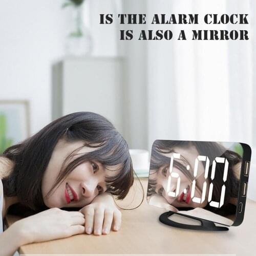 LED Mirror Digital Clock Alarm Clock Snooze Table Clock Wake Up Mute Calendar Dimmable Electronic Desktop Clocks Home Decoration