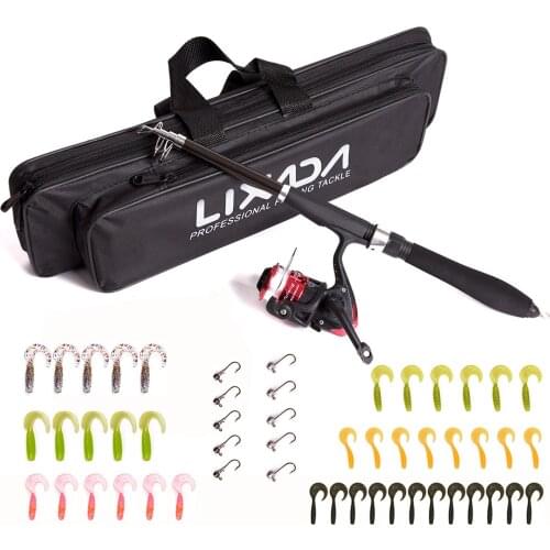 Lixada 1.3m/1.6m Telescopic Fishing Rod and Reel Combo Fishing Tackle Full Kit Set with Spinning Reel Soft Lures Jig Hooks