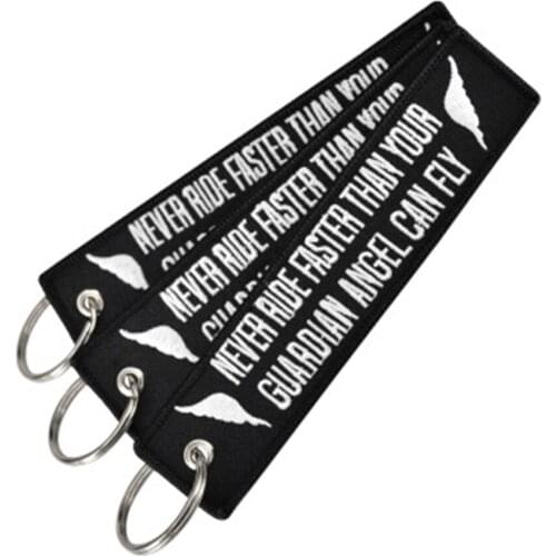 REMOVE BEFORE FLIGHT angel wing embroidered key chain Black bottom white embroidered key chain backpack pendant