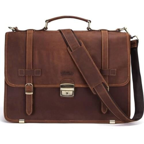 European and American trend cowhide mens business briefcase can hold 14-inch laptop bag