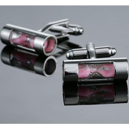 High quality pink hourglass Cufflinks new fashion jewelry fashion shirt time Cufflinks mens Wedding Suit button pin gift