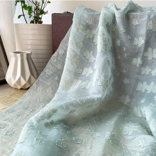 Organza cut flower fabric cherry blossom jacquard embossed yarn light green fabric DIY jumpsuit puff skirt cloth