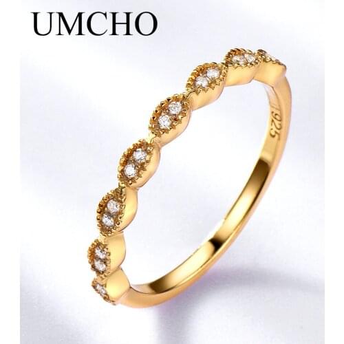 UMCHO 925 sterling silver rings for women Rose Gold Classic Lady Elegant Simple Wedding Bands Rings Fashion Finger Accessories