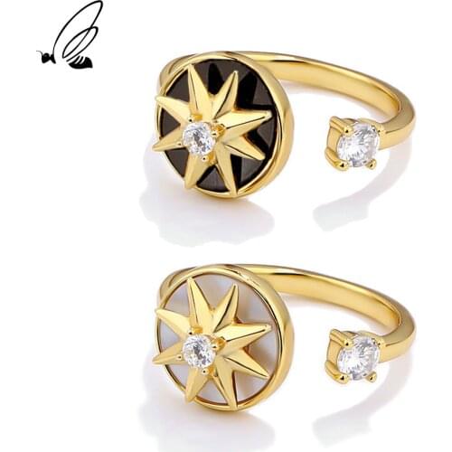 SSTEEL Sterling Silver 925 Ring Zircon Rotatable Octagonal Star Designer Gift For Women Engagement 2021 Accessories Jewelry