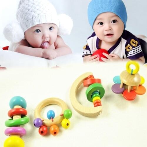 1Pc Toy Wooden Bell Rattle Toy Handbell Musical Educational Instrument Toddlers Rattles Handle Developmental Toy