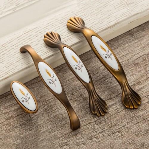 2 pcs Antique Door Handles Ceramic Handle for Kitchen Cupboards Cabinet Knobs and Handles Furniture Hardware