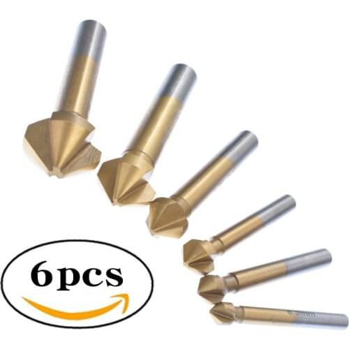 6pcs three-blade chamfering tool high speed steel metal reaming deburring chamfering knife round handle titanium plated hole ope