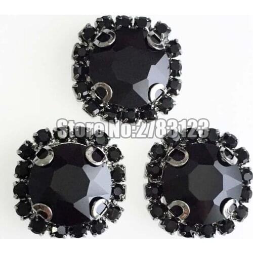 Free shipping 12mm black chain black rhinestones Crystal Glass sew on stones with holes,diy/clothing accessories SBK05