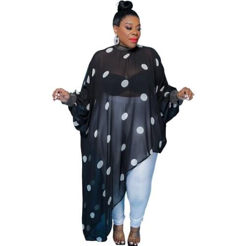 Polka Dot Pattern Asymmetric Blouse Dress Women Clothing Long Sleeve Loose Casual Dress Tunics Tops Oversized Plus Size Dress