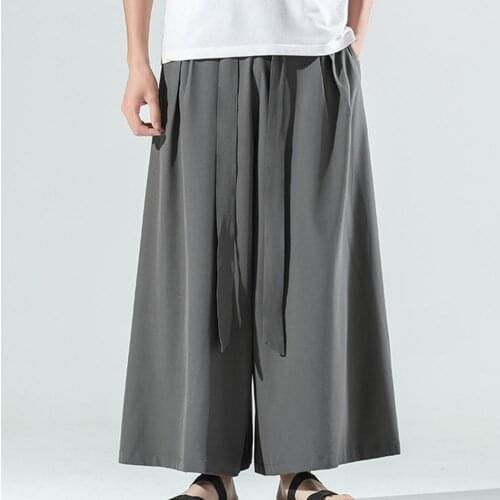 Men Pants Solid Color Chinese Style Flare Pants Wide Leg Hip Hop Oversize Long Pants Casual Stylish Sweatpants Loose Trousers
